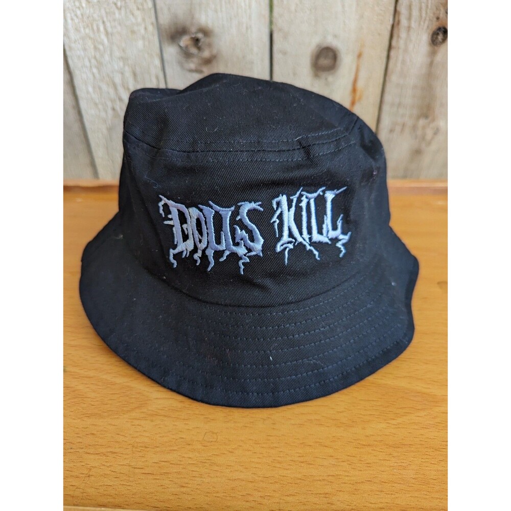 Dolls Kill Bucket Hat Embroidered Logo White on Black Goth